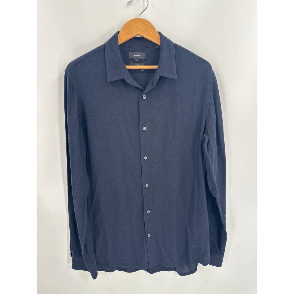 Vince Navy Blue Wool Blend Button Front Dress Shirt Size Large